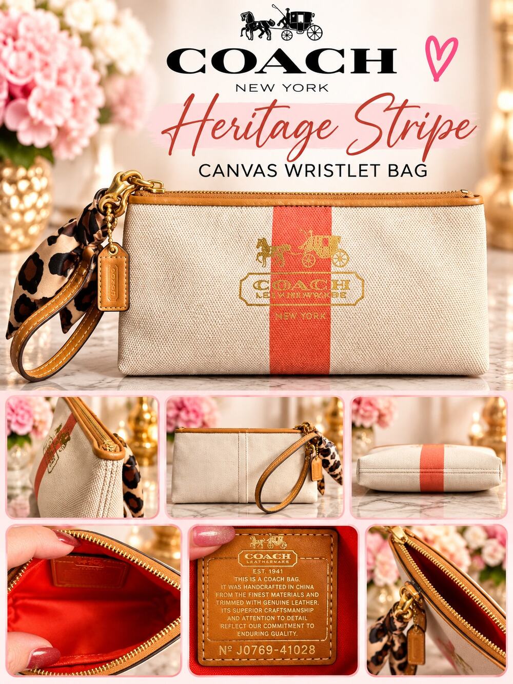 Coach 41028 Heritage Stripe Canvas Wristlet Bag